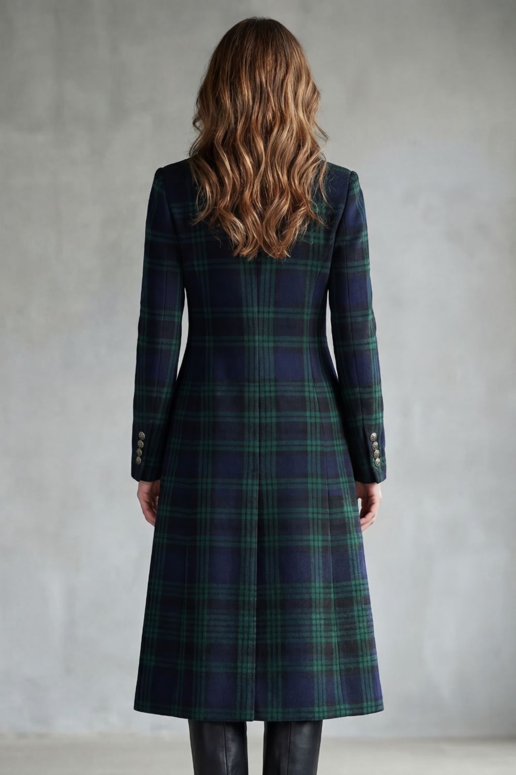 Polyester Blend Coat With Tartan Check - 4