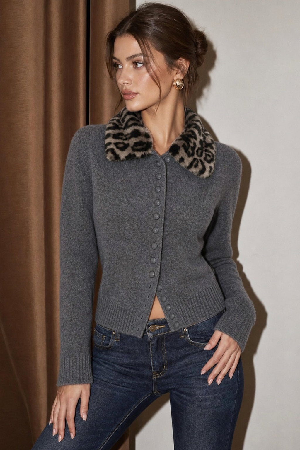 Worsted Cardigan With Collared Button Front - 2