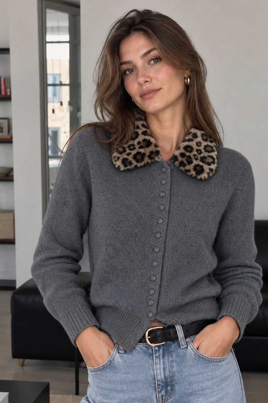 Worsted Cardigan With Collared Button Front - 3