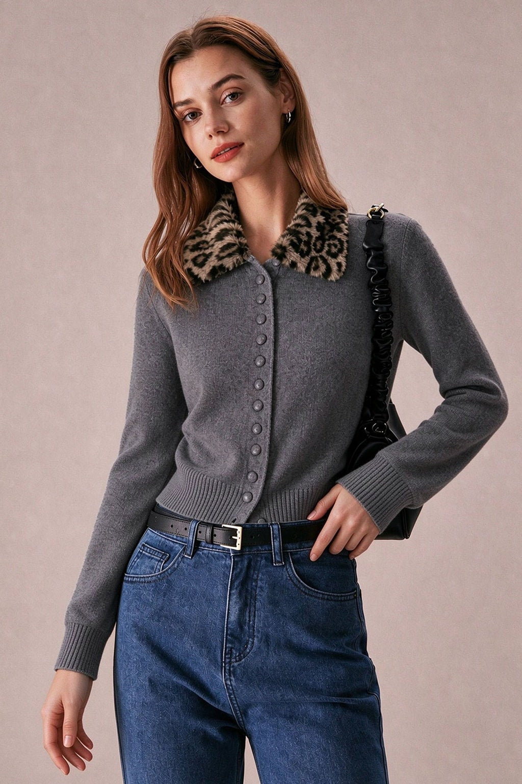 Worsted Cardigan With Collared Button Front - 4