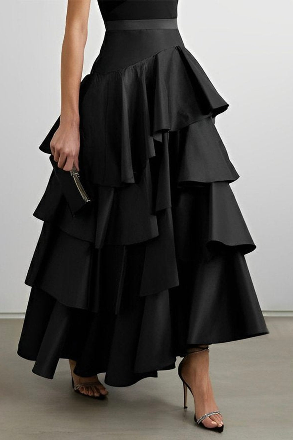 Cotton Long Skirt With A-Line Ruffle Hem - 2