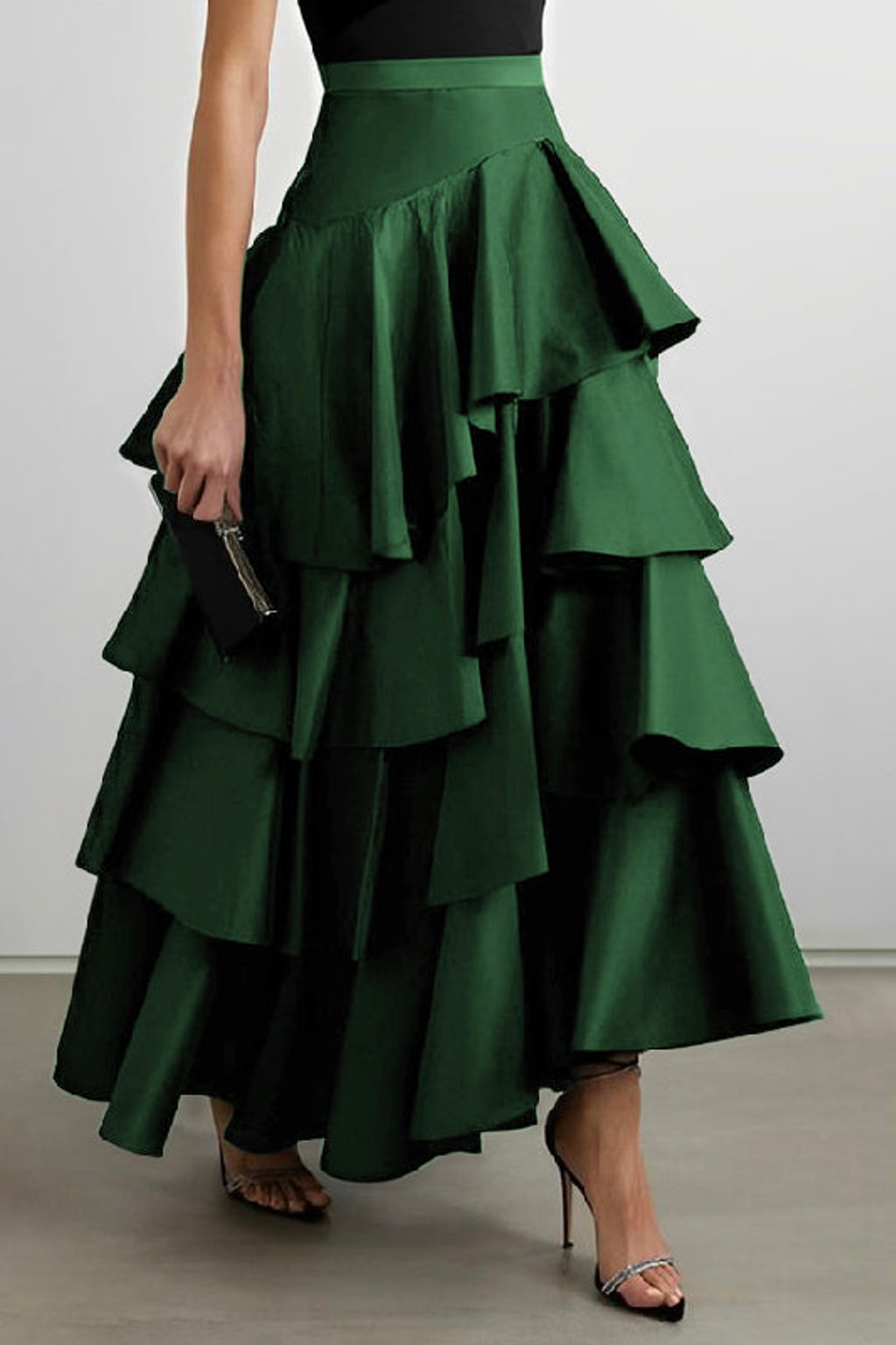 Cotton Long Skirt With A-Line Ruffle Hem - 3