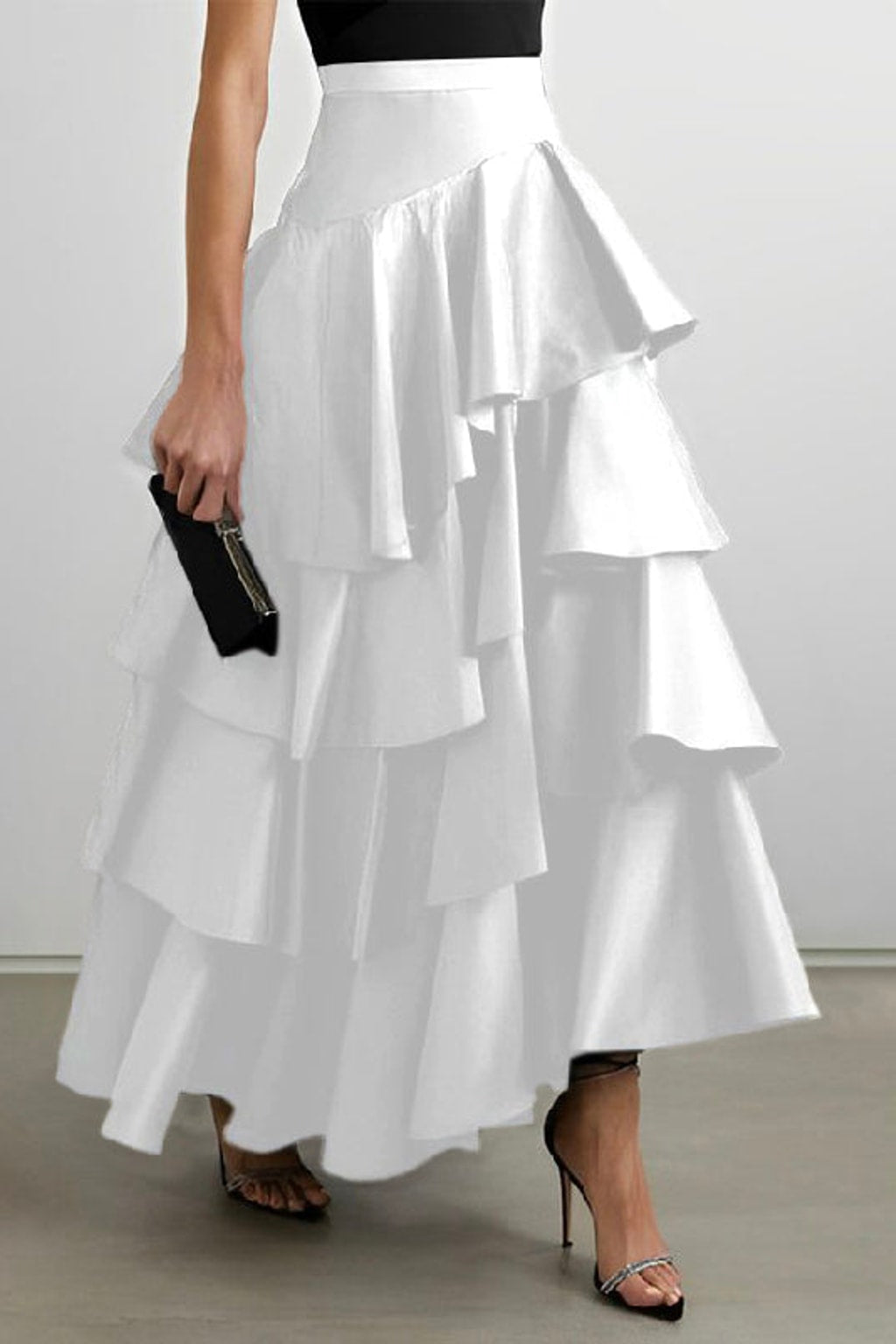 Cotton Long Skirt With A-Line Ruffle Hem - 4
