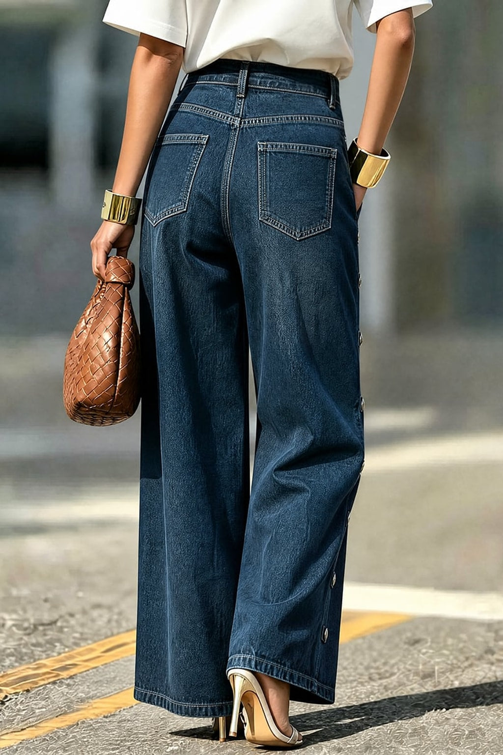 Denim Jean Pants With Wide Leg - 4