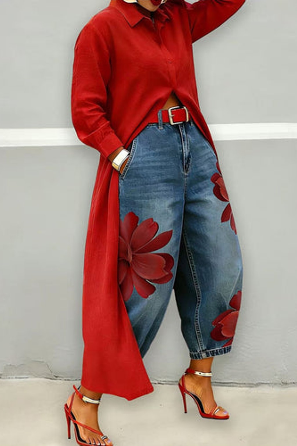 Cotton-Rich Denim Jeans Wide Leg Cut - 4