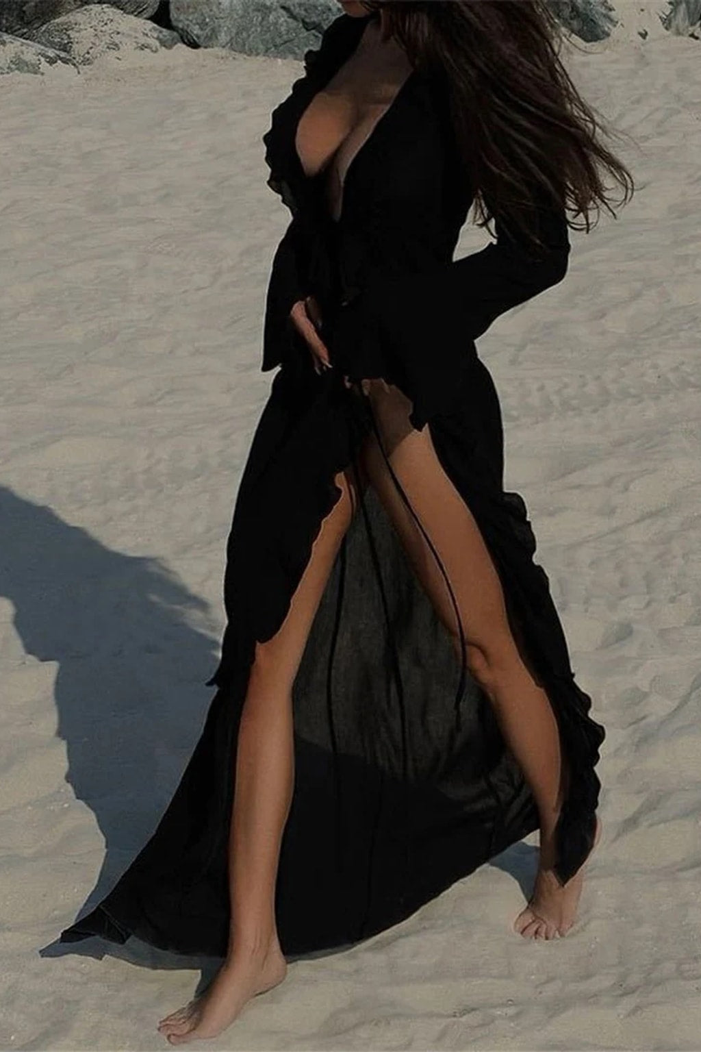 Chiffon Beach Cover-Up With Ruffled V-Neck - 9