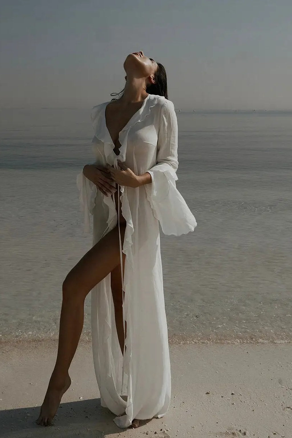 Chiffon Beach Cover-Up With Ruffled V-Neck - 5