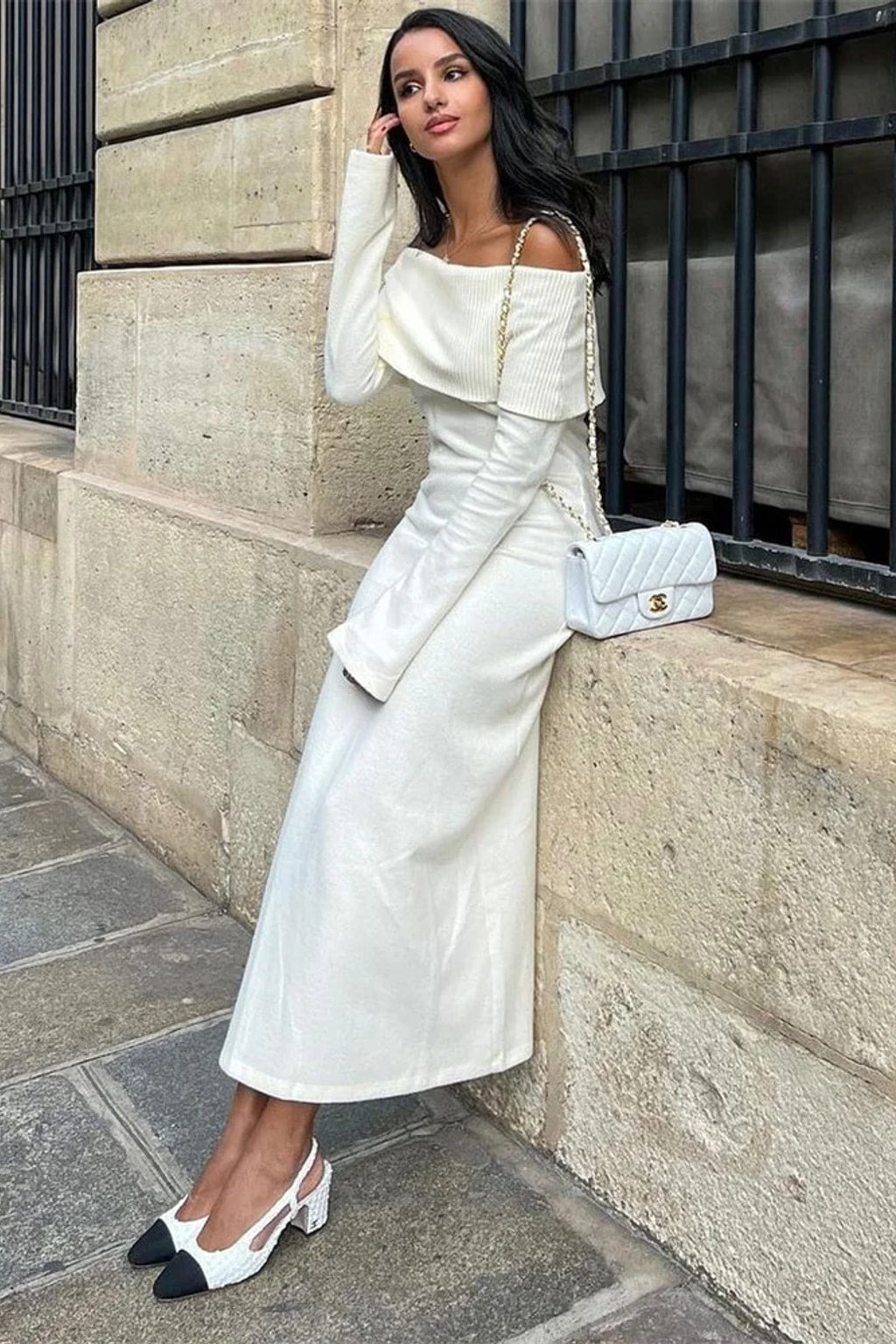 Knit Maxi Dress With Off-Shoulder Neckline - 4