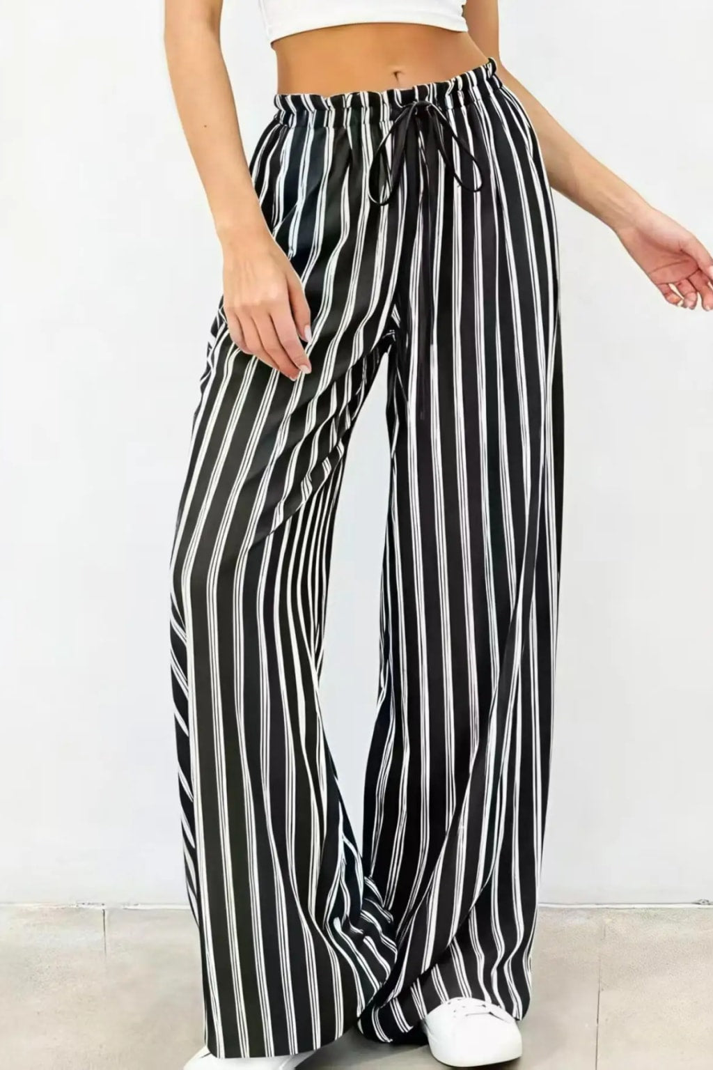 Woven Wide Leg Pants With Ruffle Waist - 7