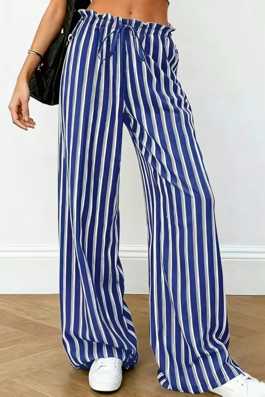 Woven Wide Leg Pants With Ruffle Waist - 6