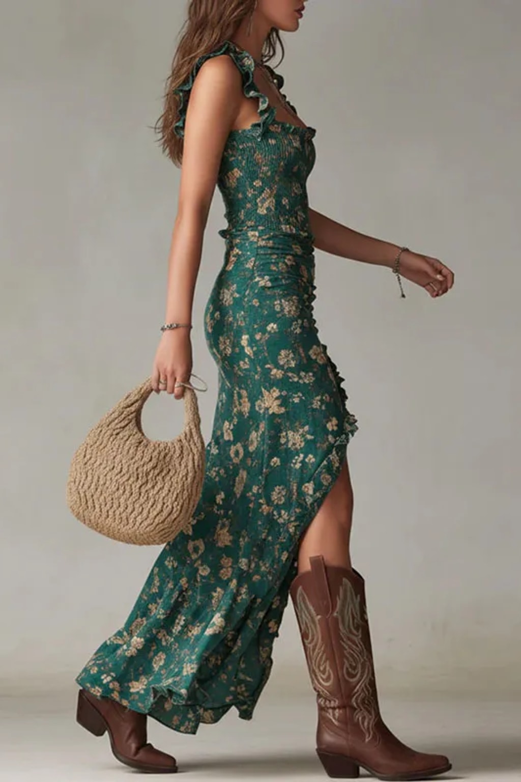 Maxi Dress With Ruched High Slit - 4