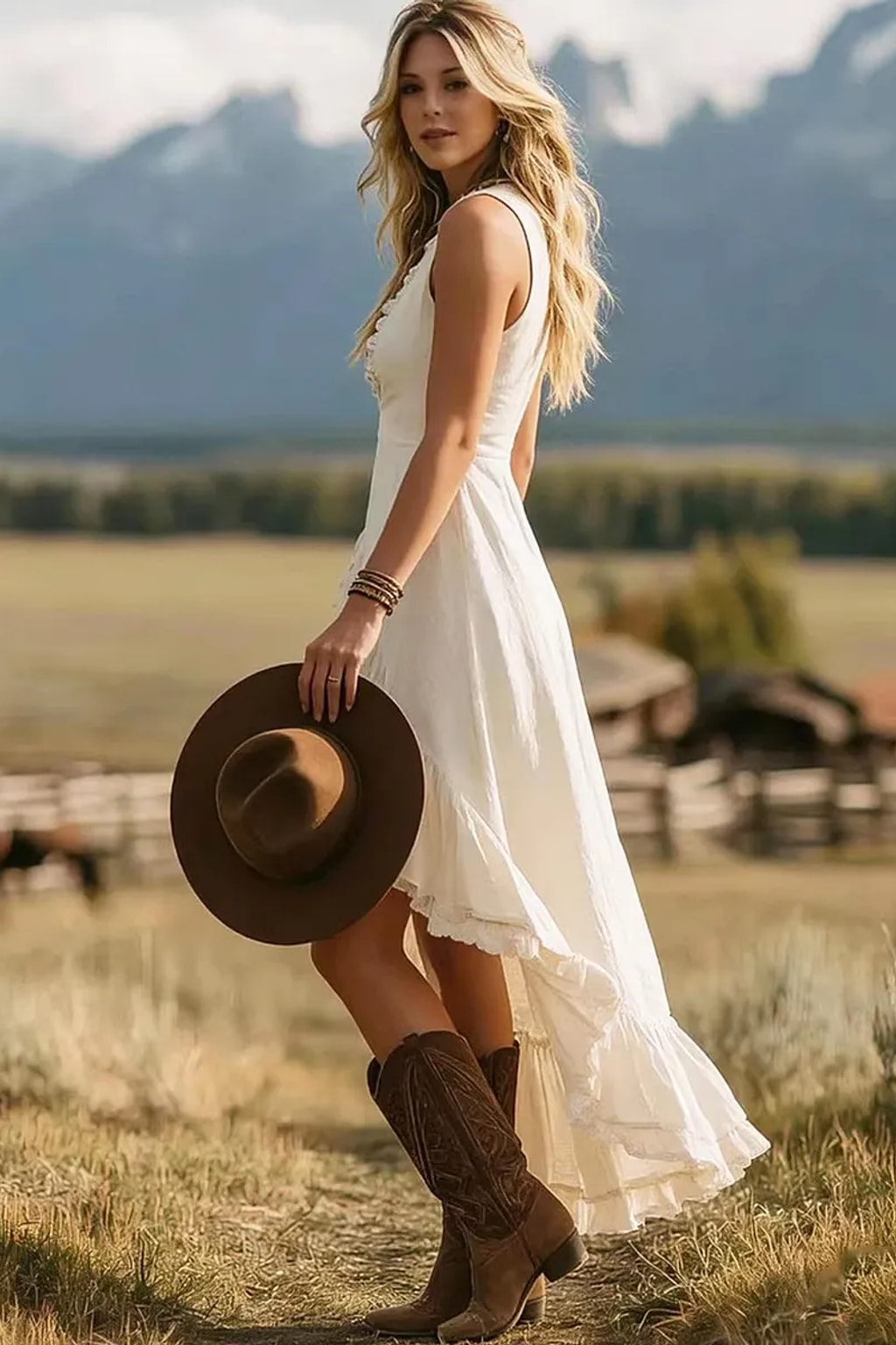 Maxi Dress With Ruffle V-Neck - 6