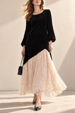 Velvet Maxi Dress With Asymmetrical Tulle Skirt - 2