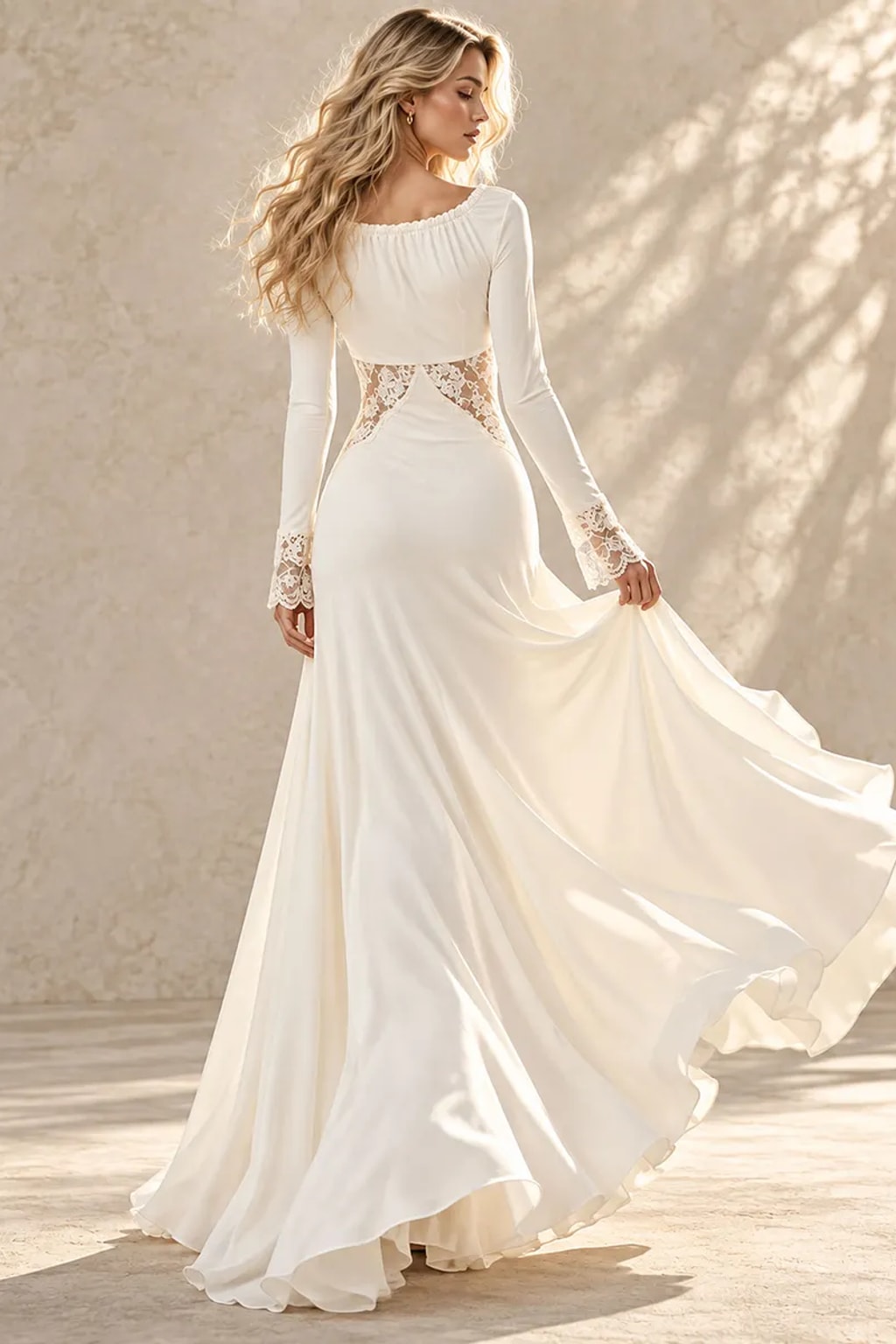 Polyester Maxi Dress With Lace Patchwork - 4