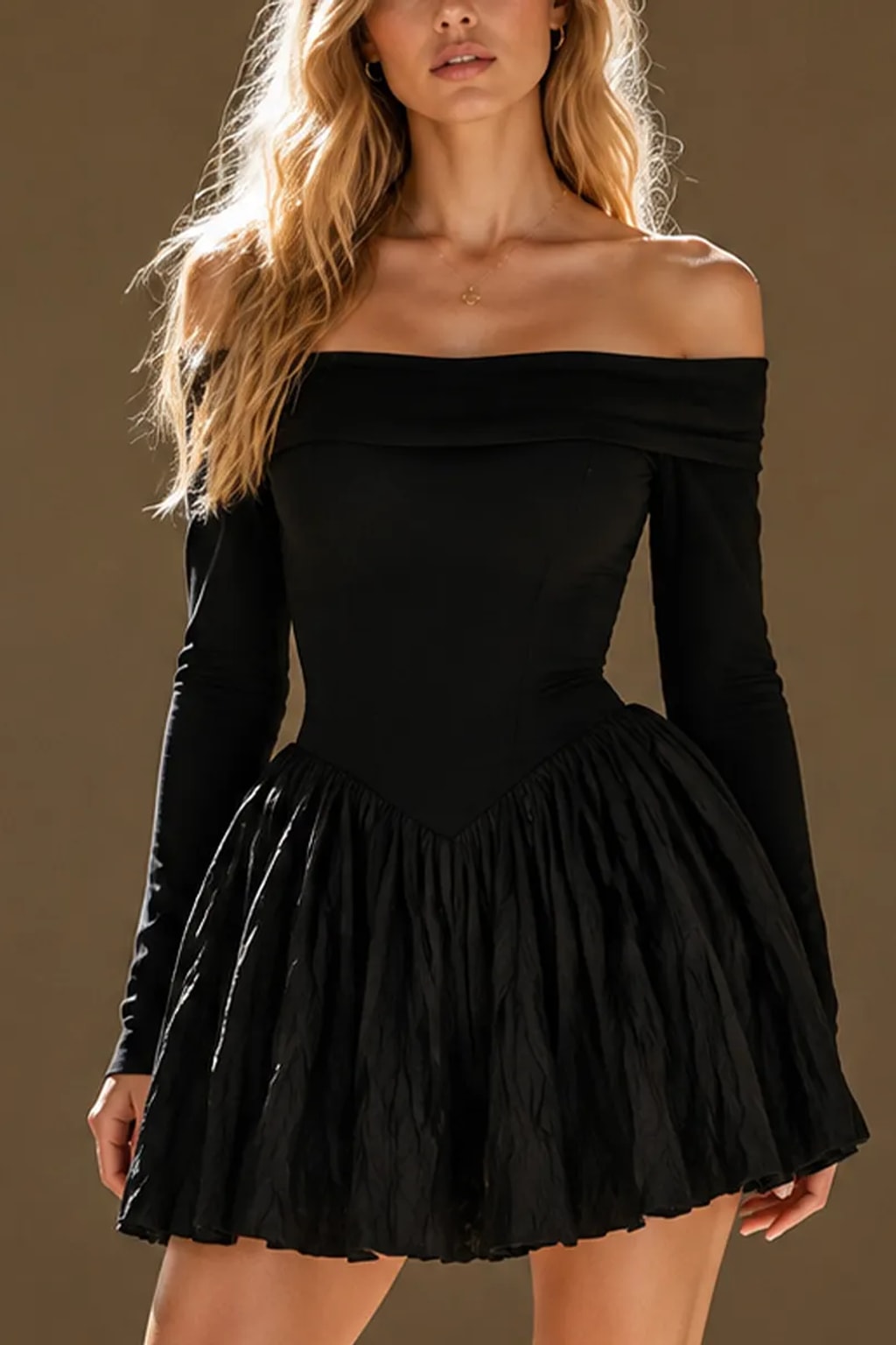 Polyester Spandex Mini Dress With Off-Shoulder Neckline - 7
