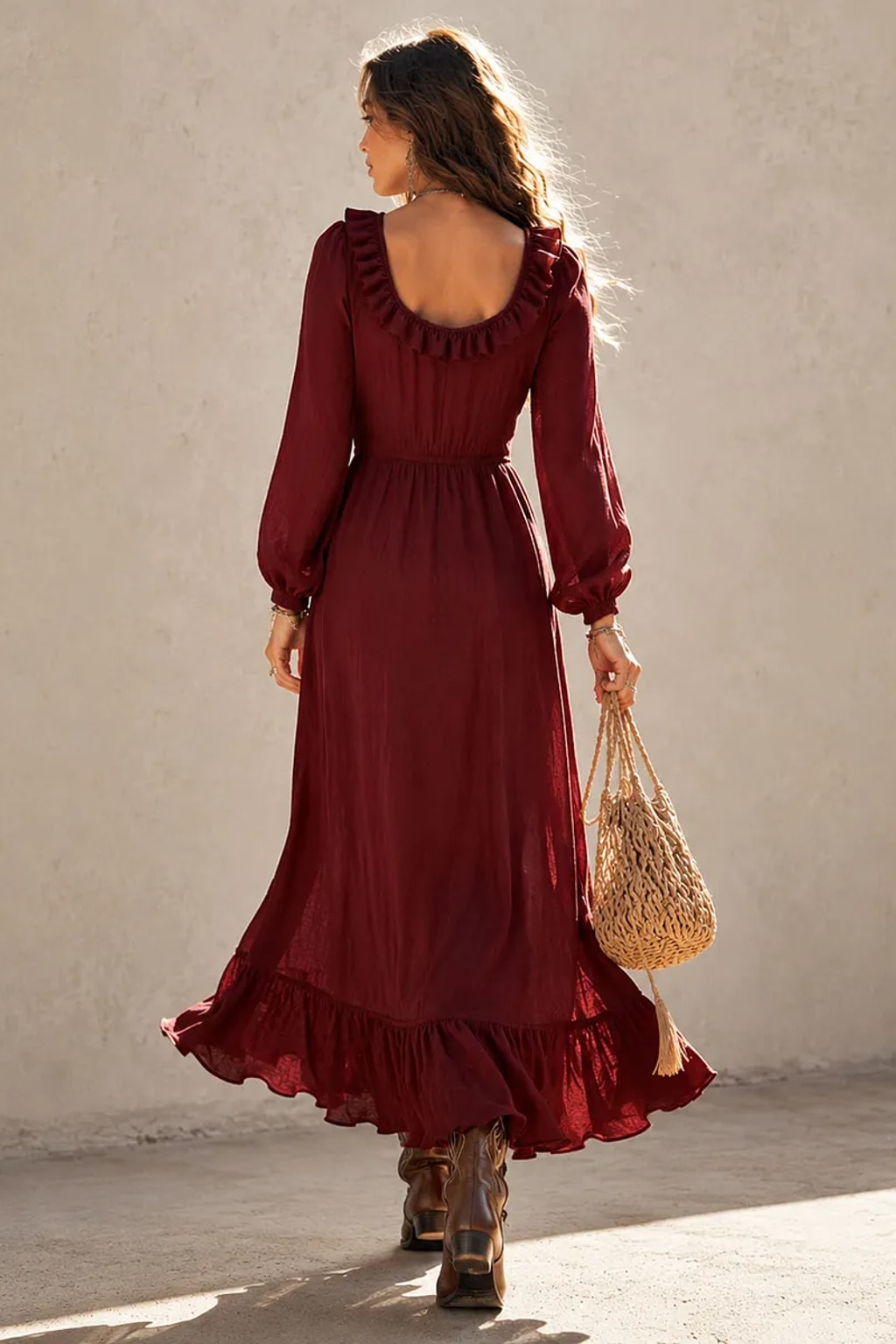 Cotton Maxi Dress With Ruffle Hem - 5