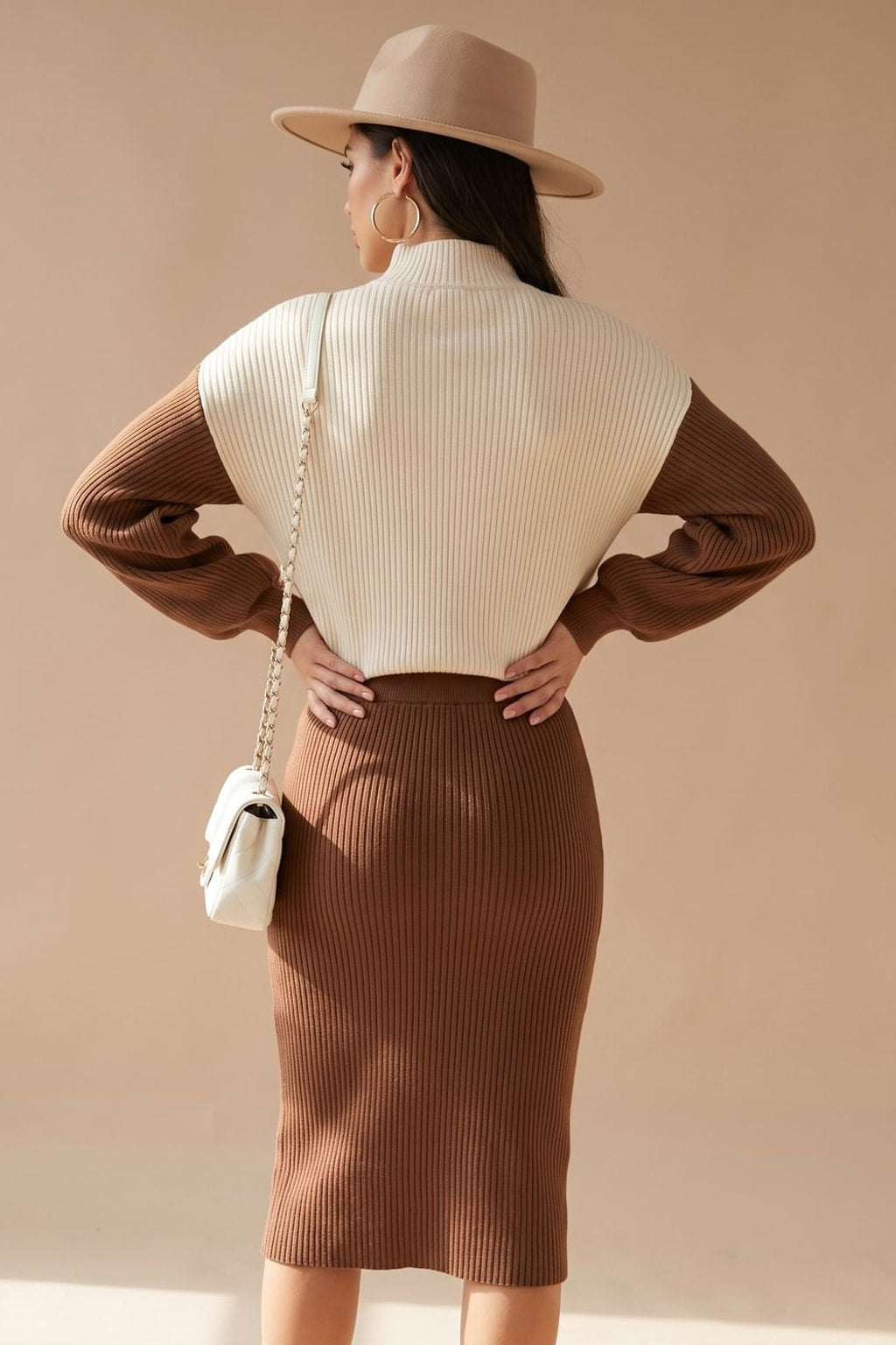 Knit Sweater Skirt Set With Side Slit - 3