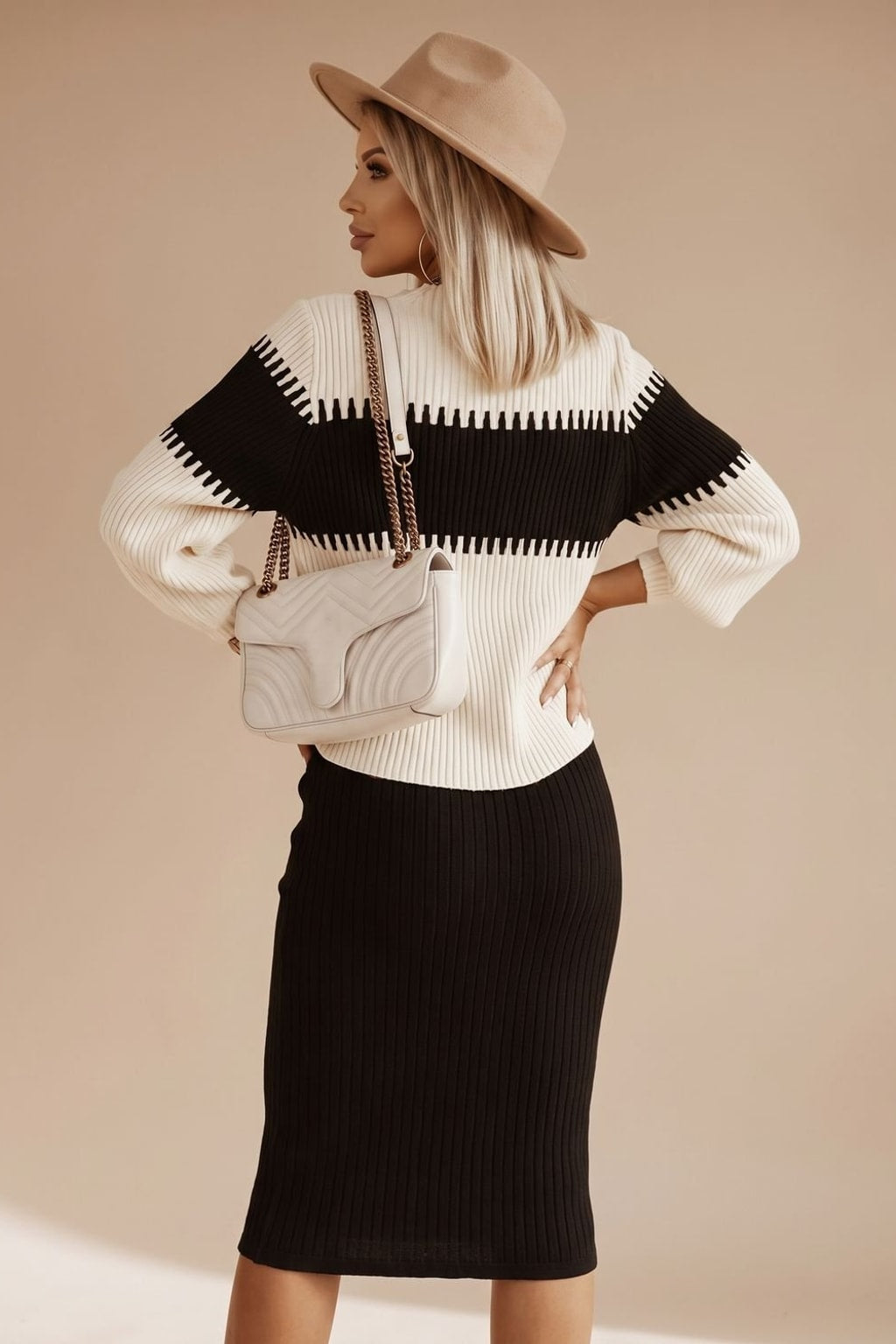 Knit Sweater Skirt Set With Side Slit - 6