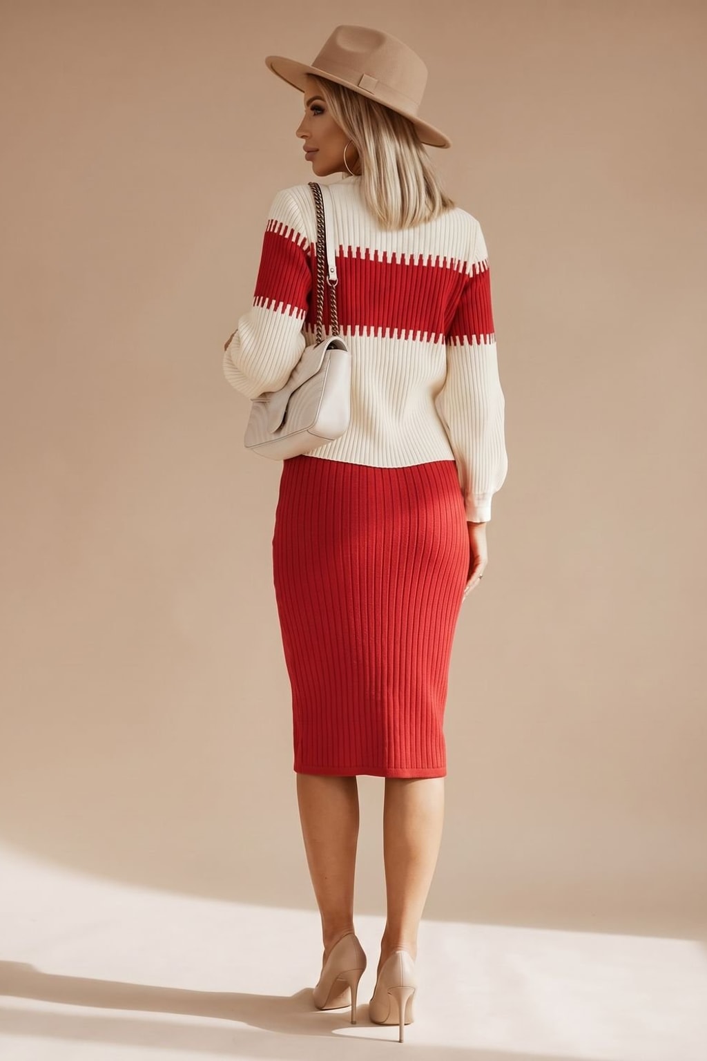 Knit Sweater Skirt Set With Side Slit - 10