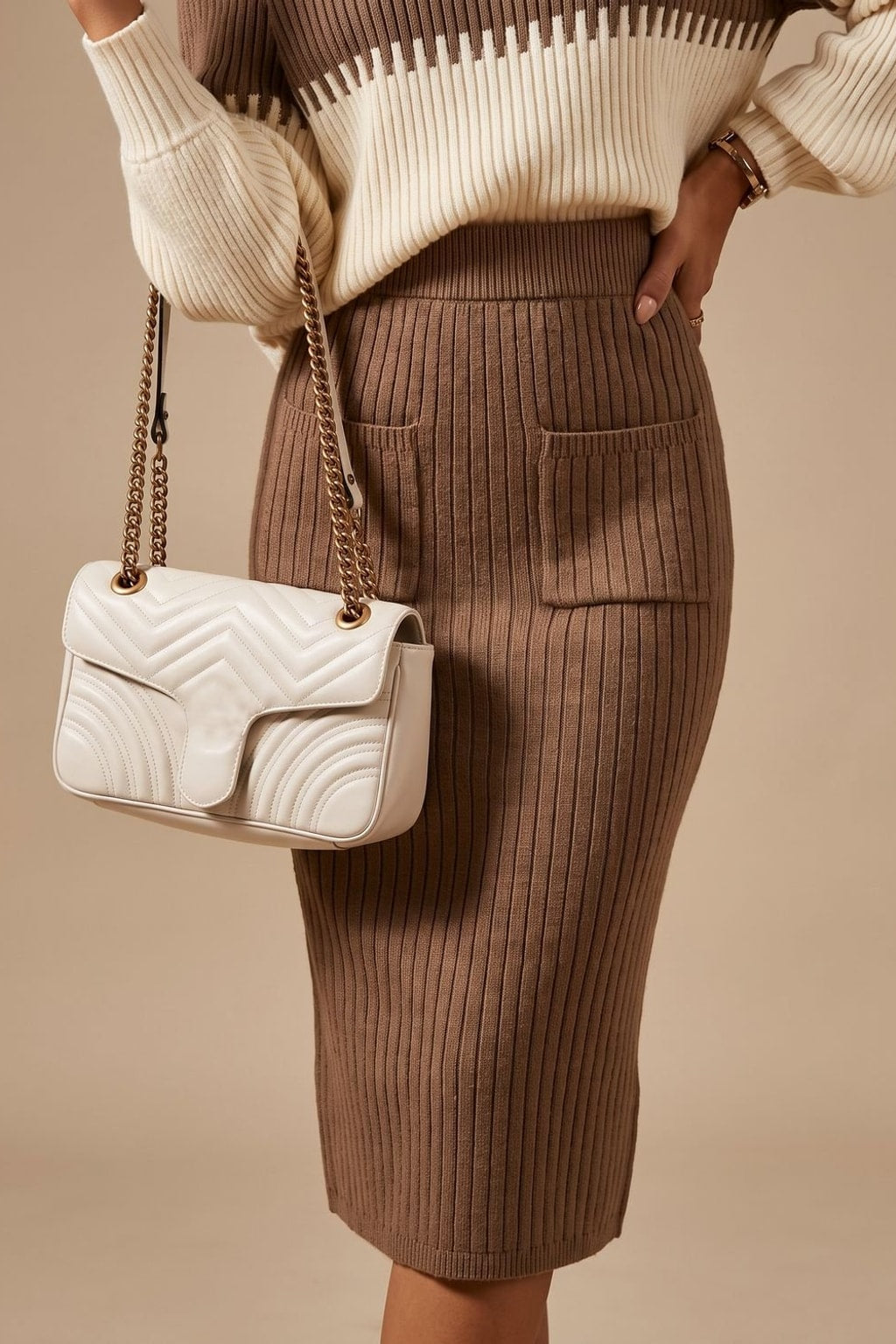 Knit Sweater Skirt Set With Side Slit - 4