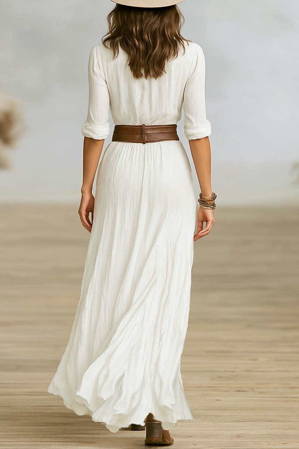 Breathable Blend Midi Dress With Pleated Lapels - 8