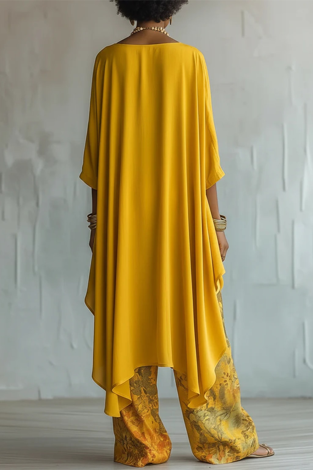 Linen Blend Two-Piece Set With Floral Wide-Leg Pants - 6