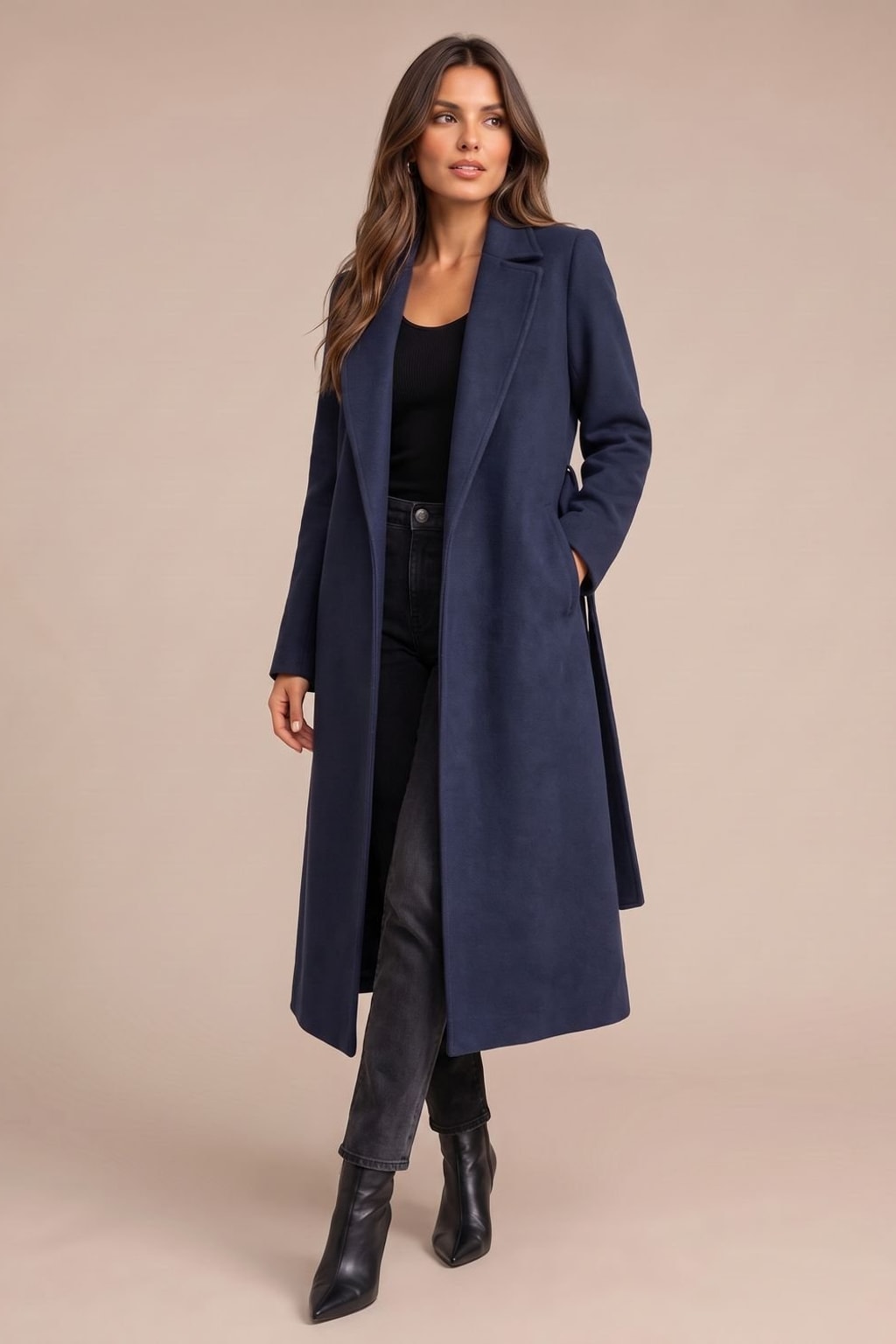 Wool Longline Coat With Belted Lapel Style - 3