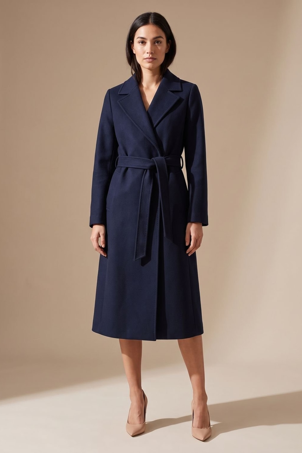 Wool Longline Coat With Belted Lapel Style - 5