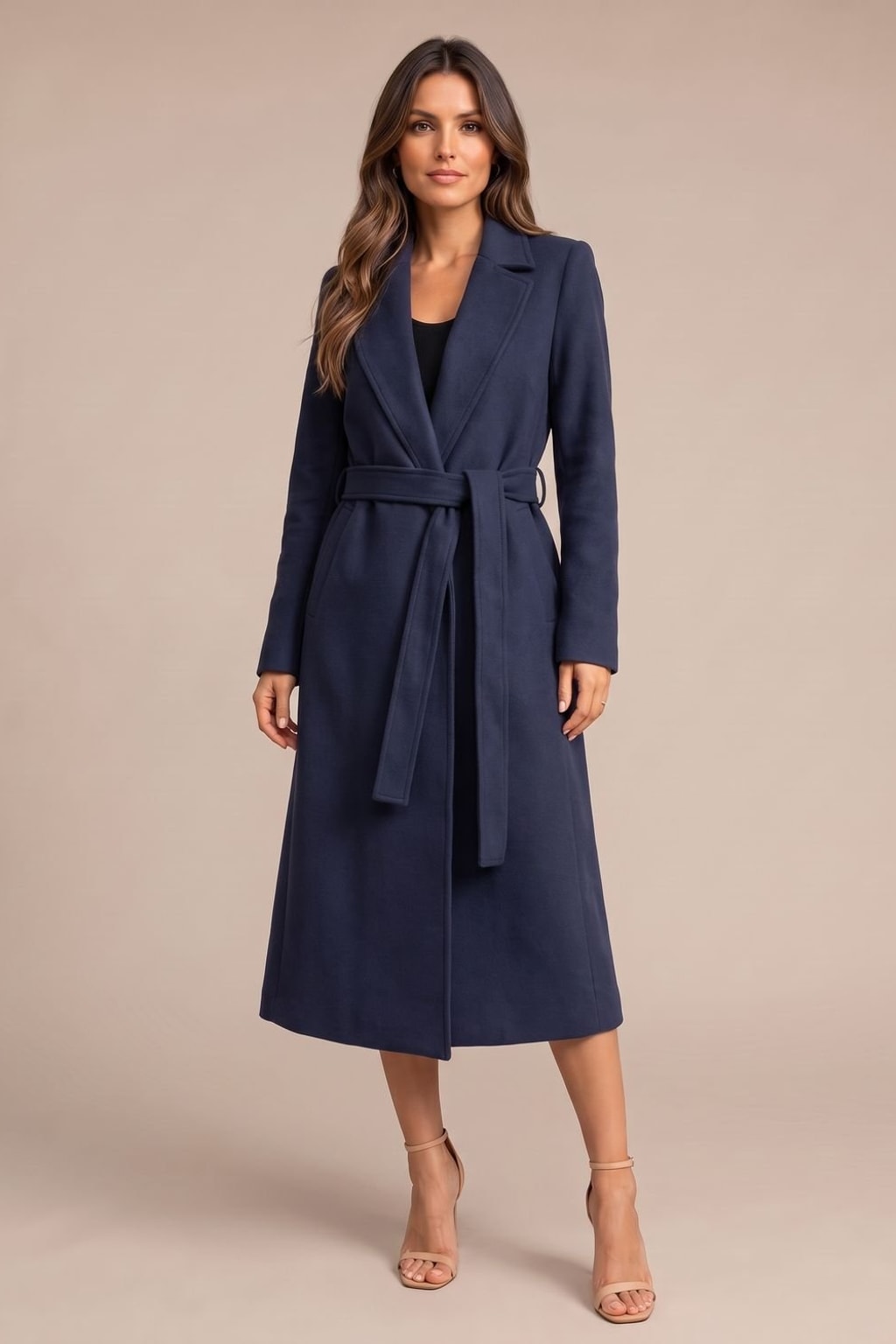Wool Longline Coat With Belted Lapel Style - 6