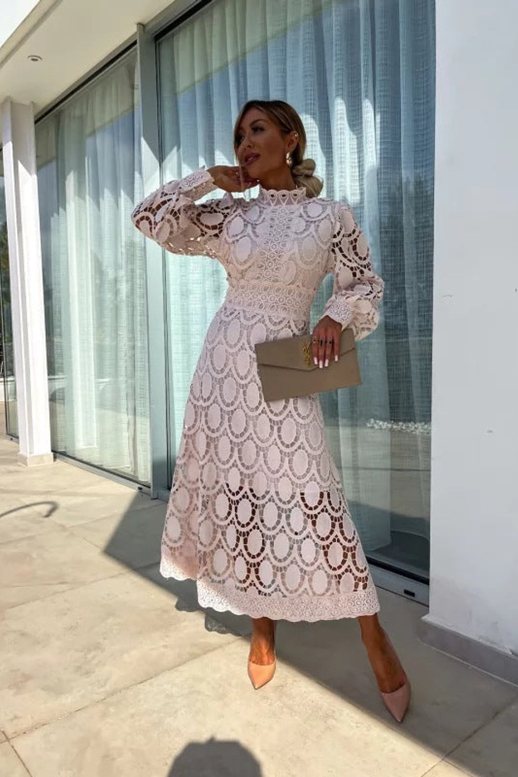 Textured Evening Dress With Long Sleeves - 3