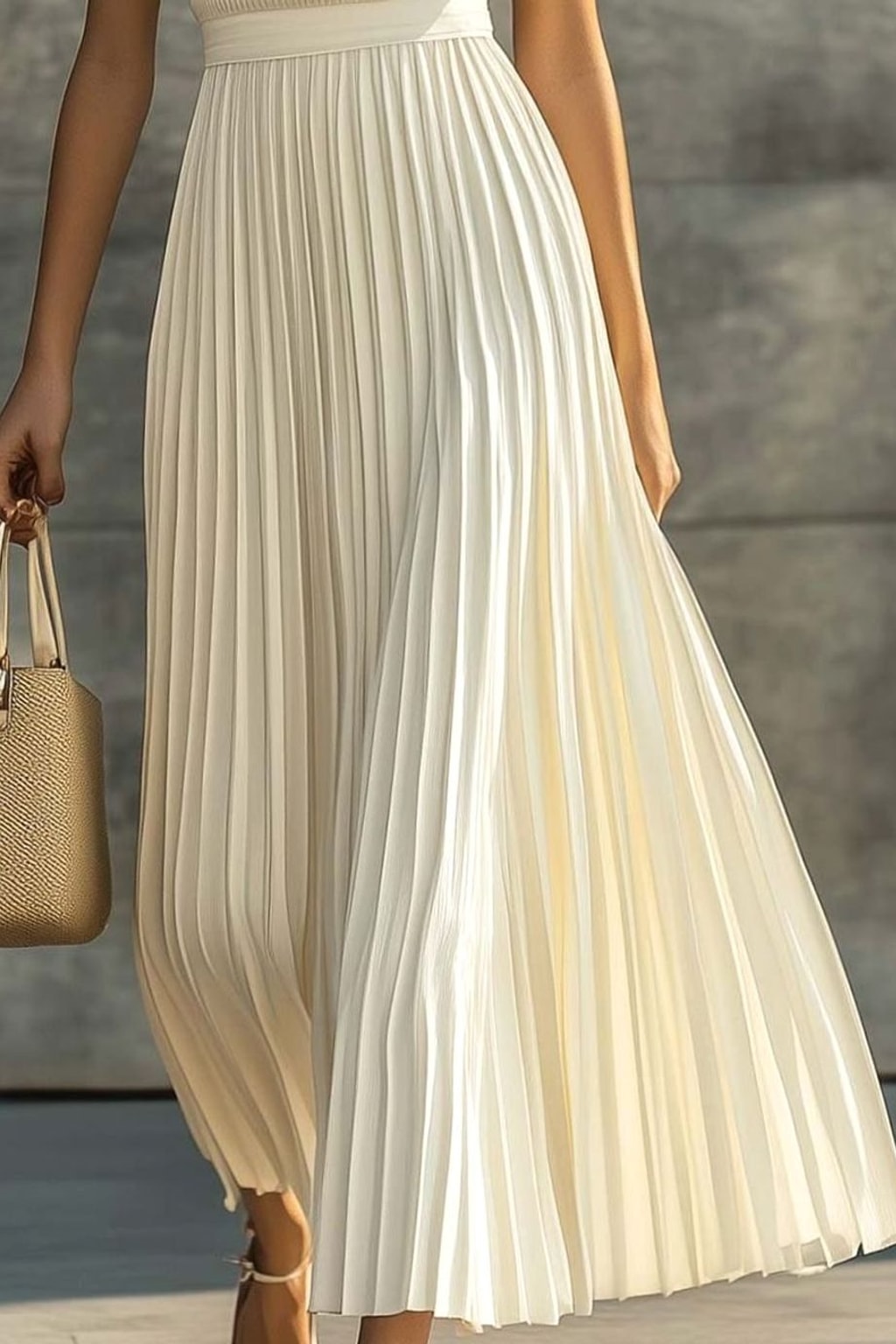 Knit Pleated Maxi Dress With Sleeveless Cut - 5