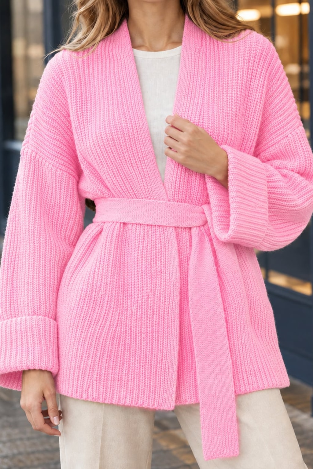 Ribbed Knit Cardigan with Removable Belt - 5