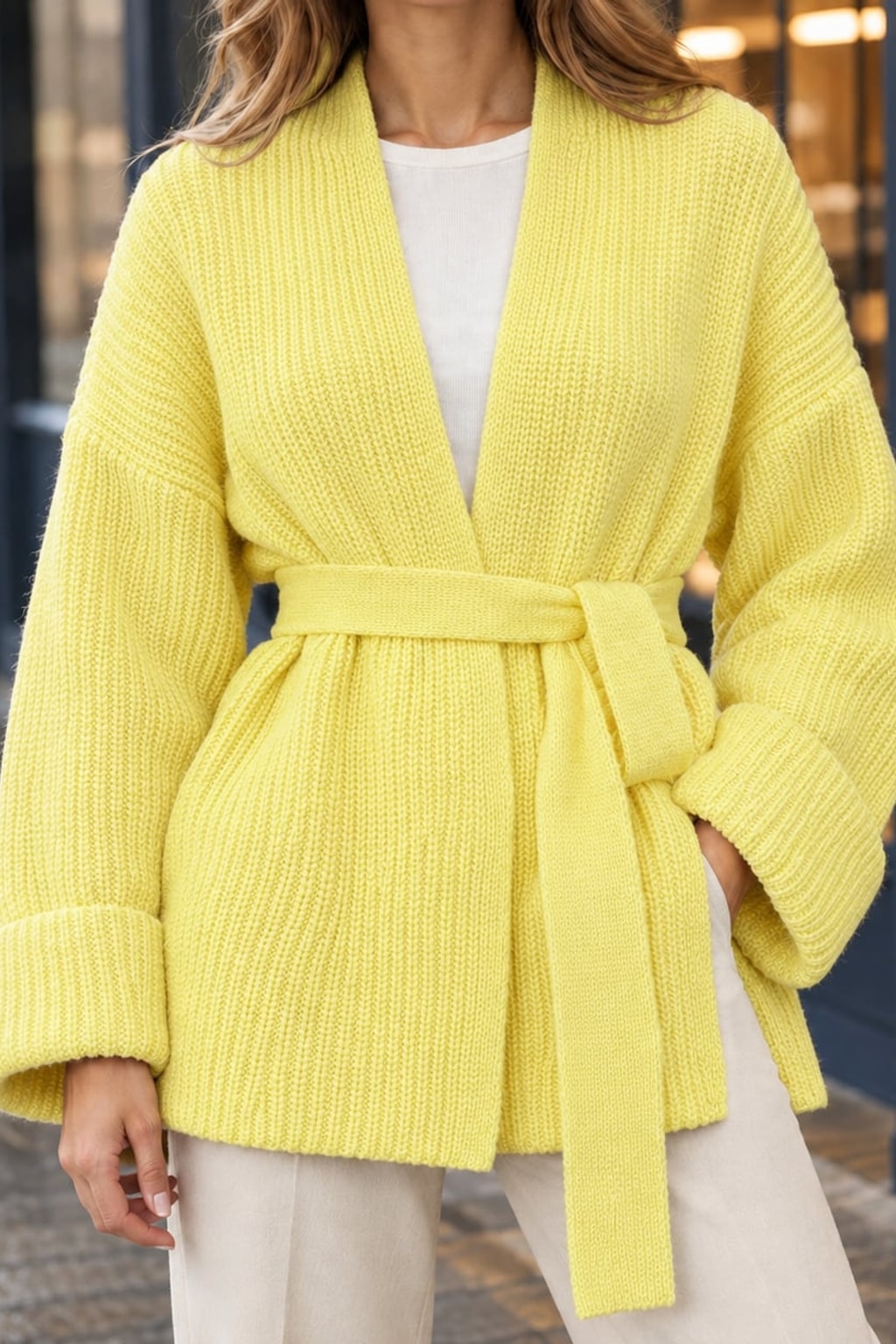 Ribbed Knit Cardigan with Removable Belt - 6