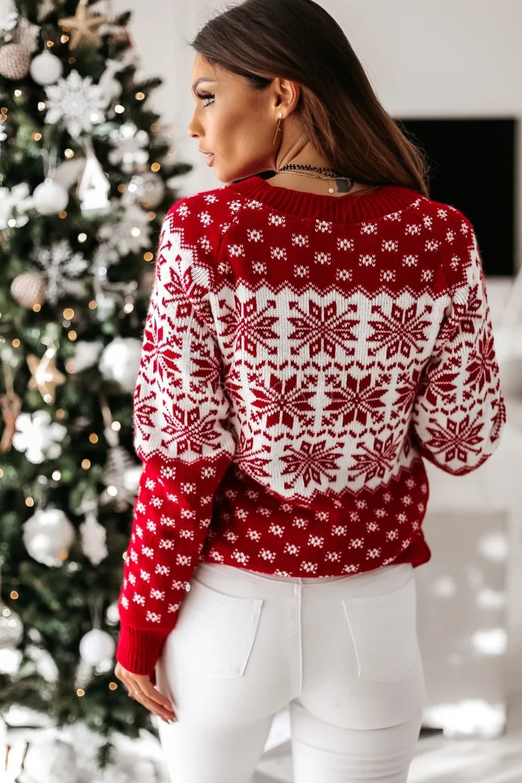 Knitted Christmas Sweater With Nordic Pattern - 5