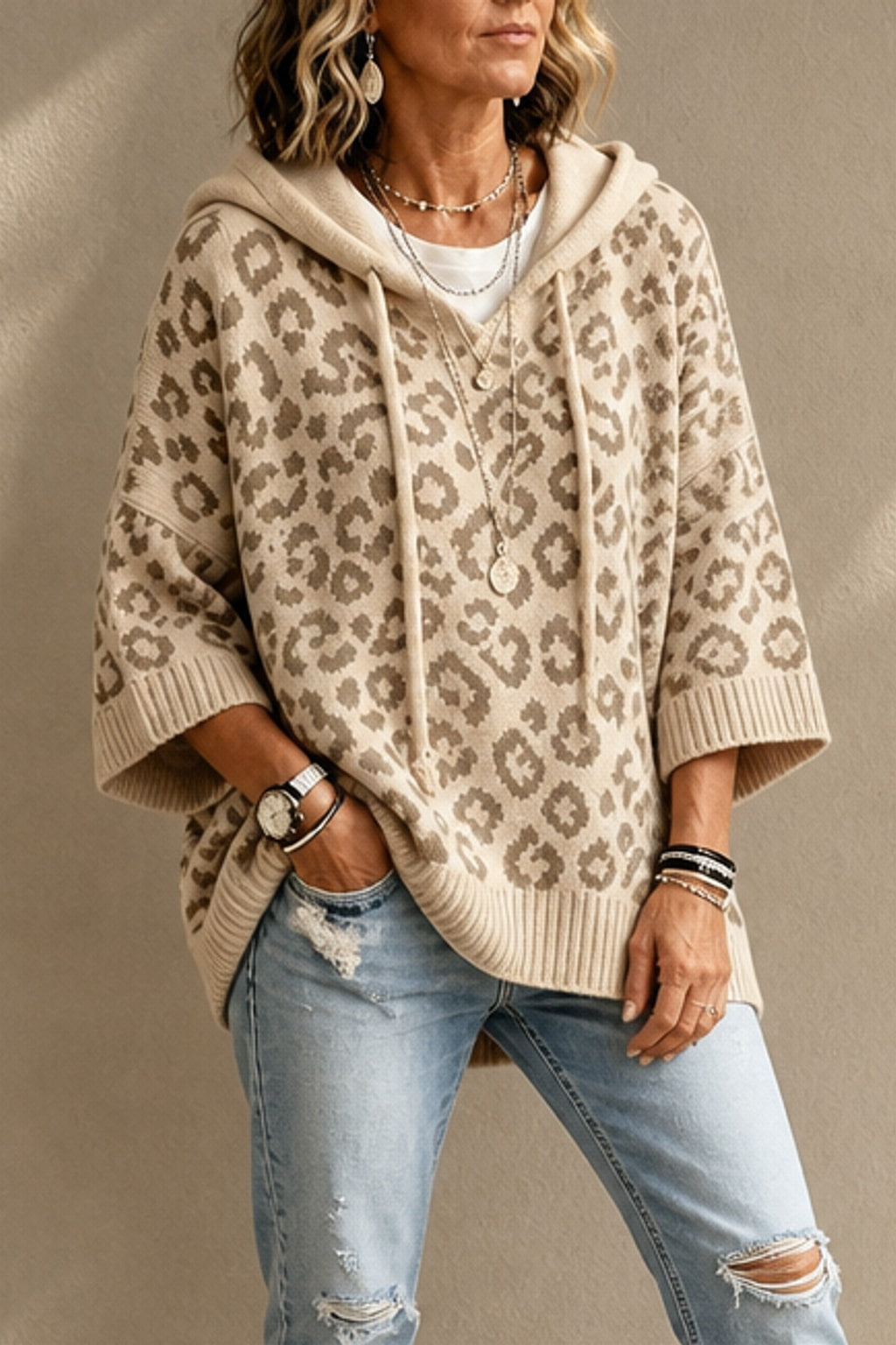 Knit Oversized Hoodie With Relaxed Fit - 5