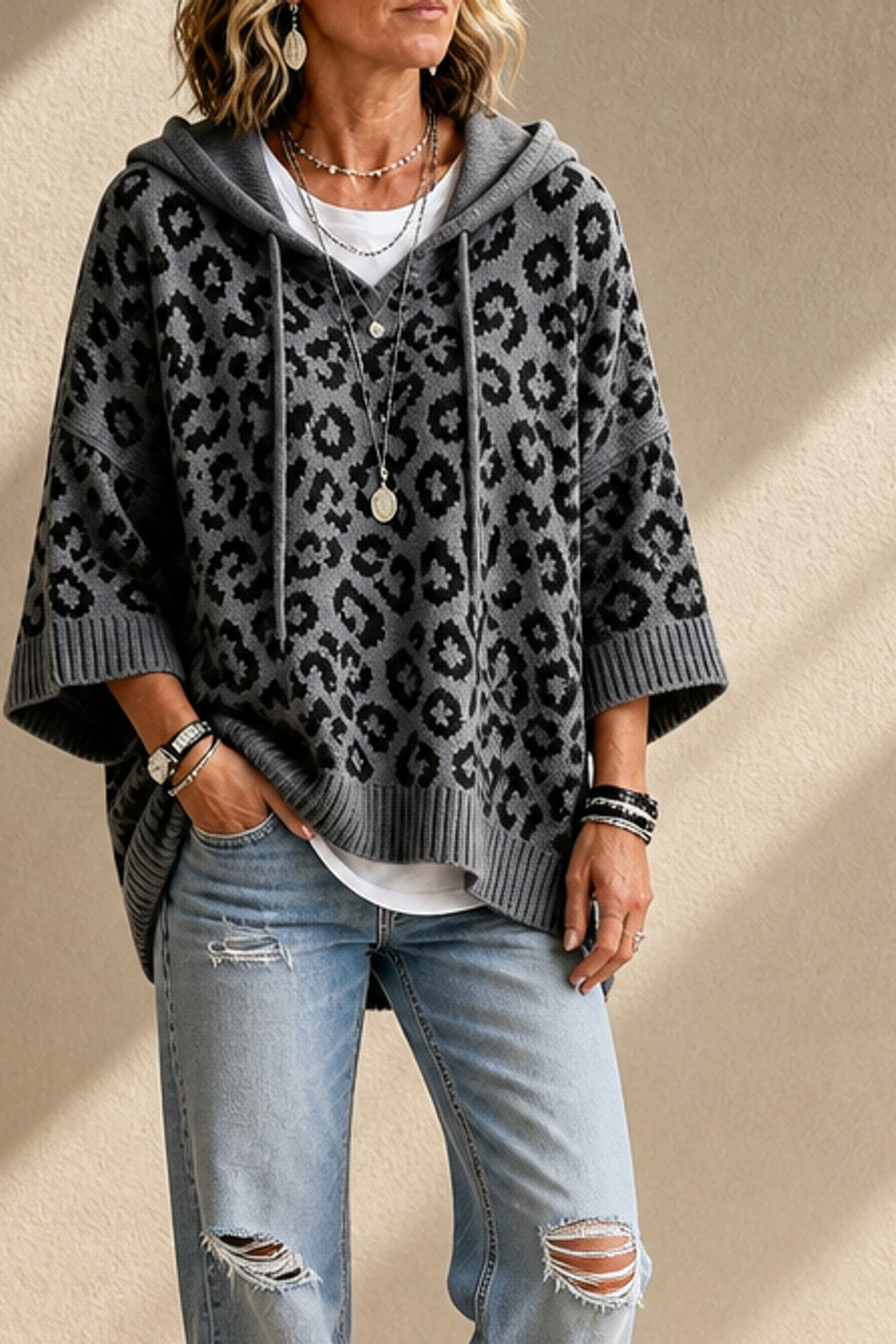 Knit Oversized Hoodie With Relaxed Fit - 7
