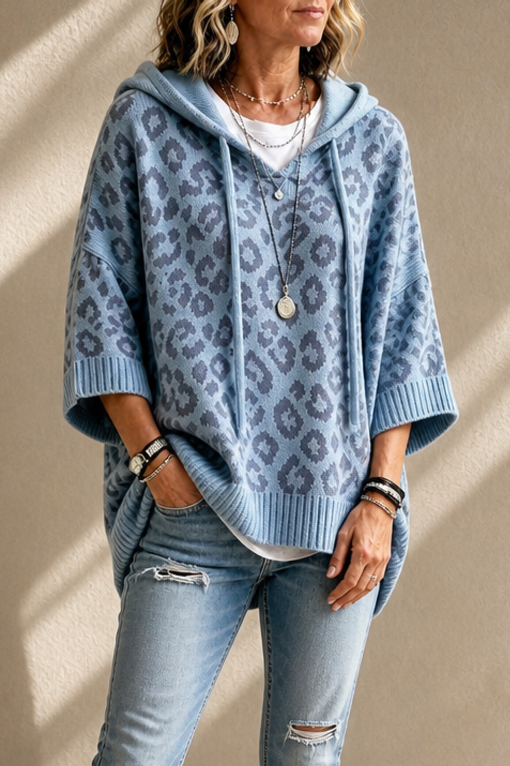 Knit Oversized Hoodie With Relaxed Fit - 6