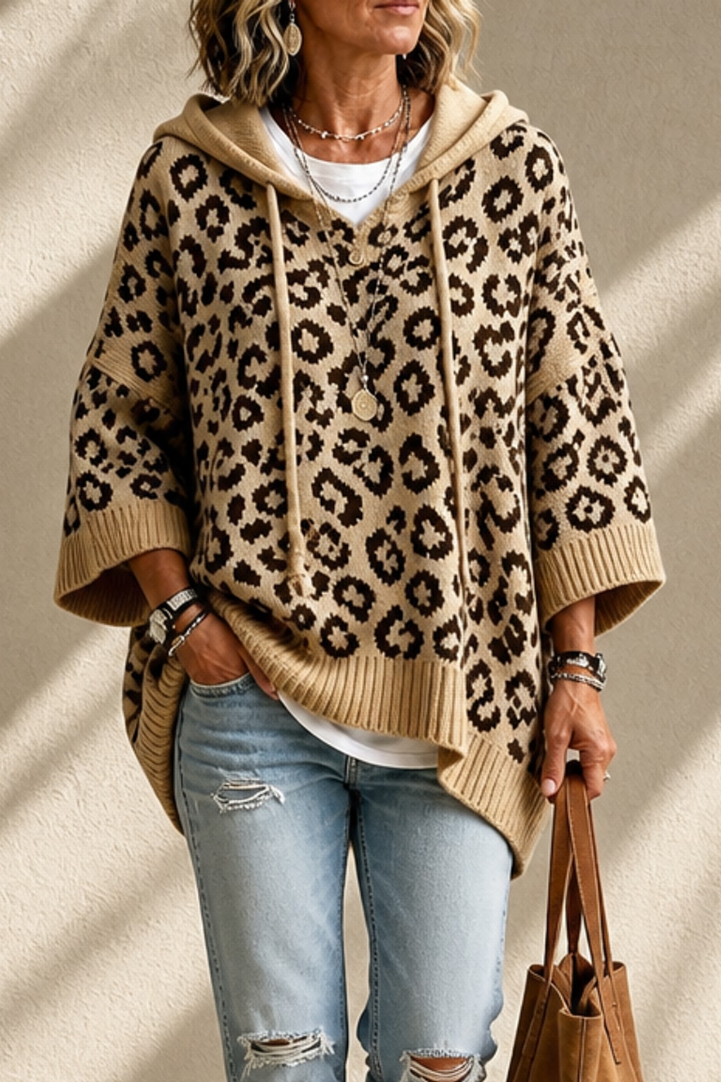 Knit Oversized Hoodie With Relaxed Fit - 8