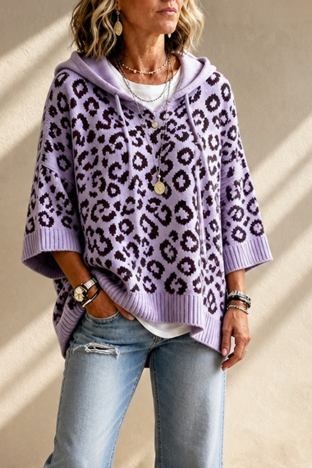 Knit Oversized Hoodie With Relaxed Fit - 9