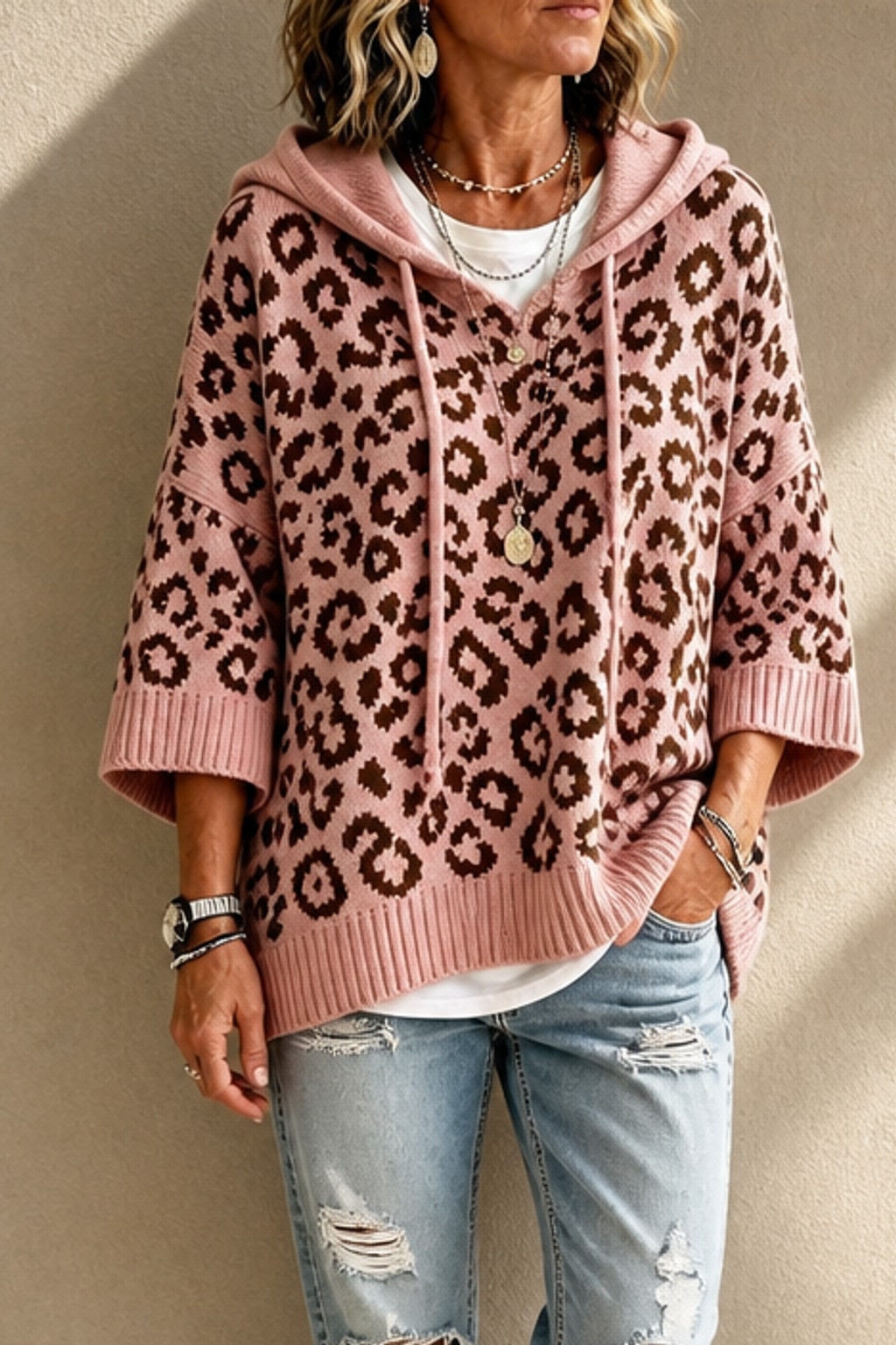 Knit Oversized Hoodie With Relaxed Fit - 10