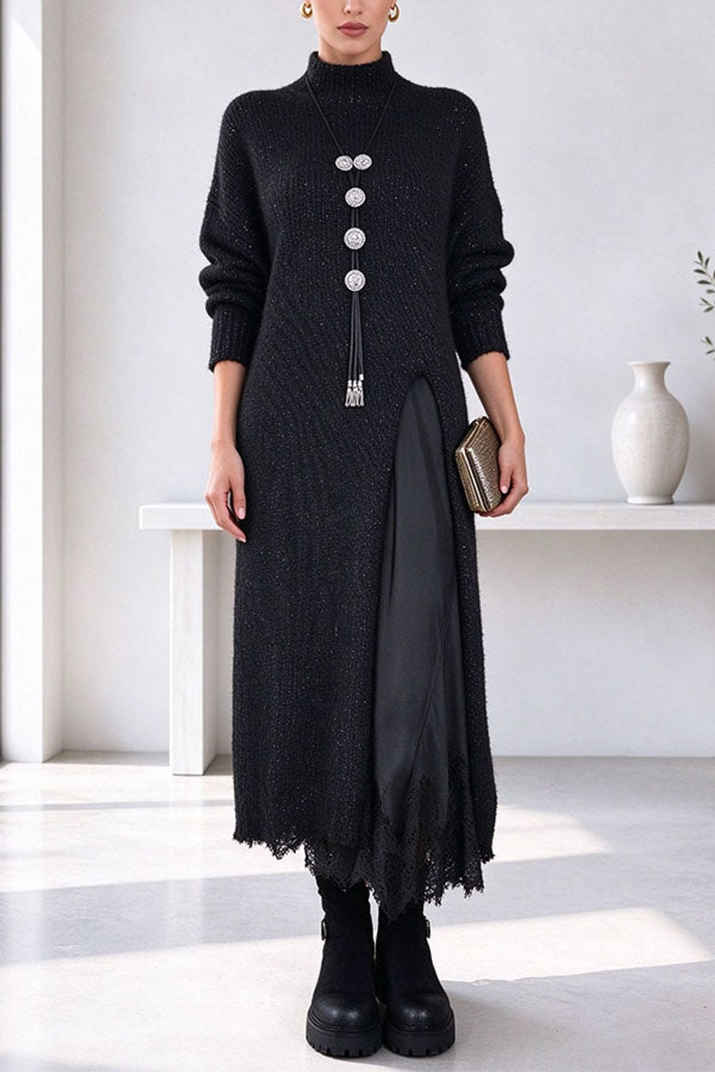 Polyester Casual Set With Split-Hem Detail - 5