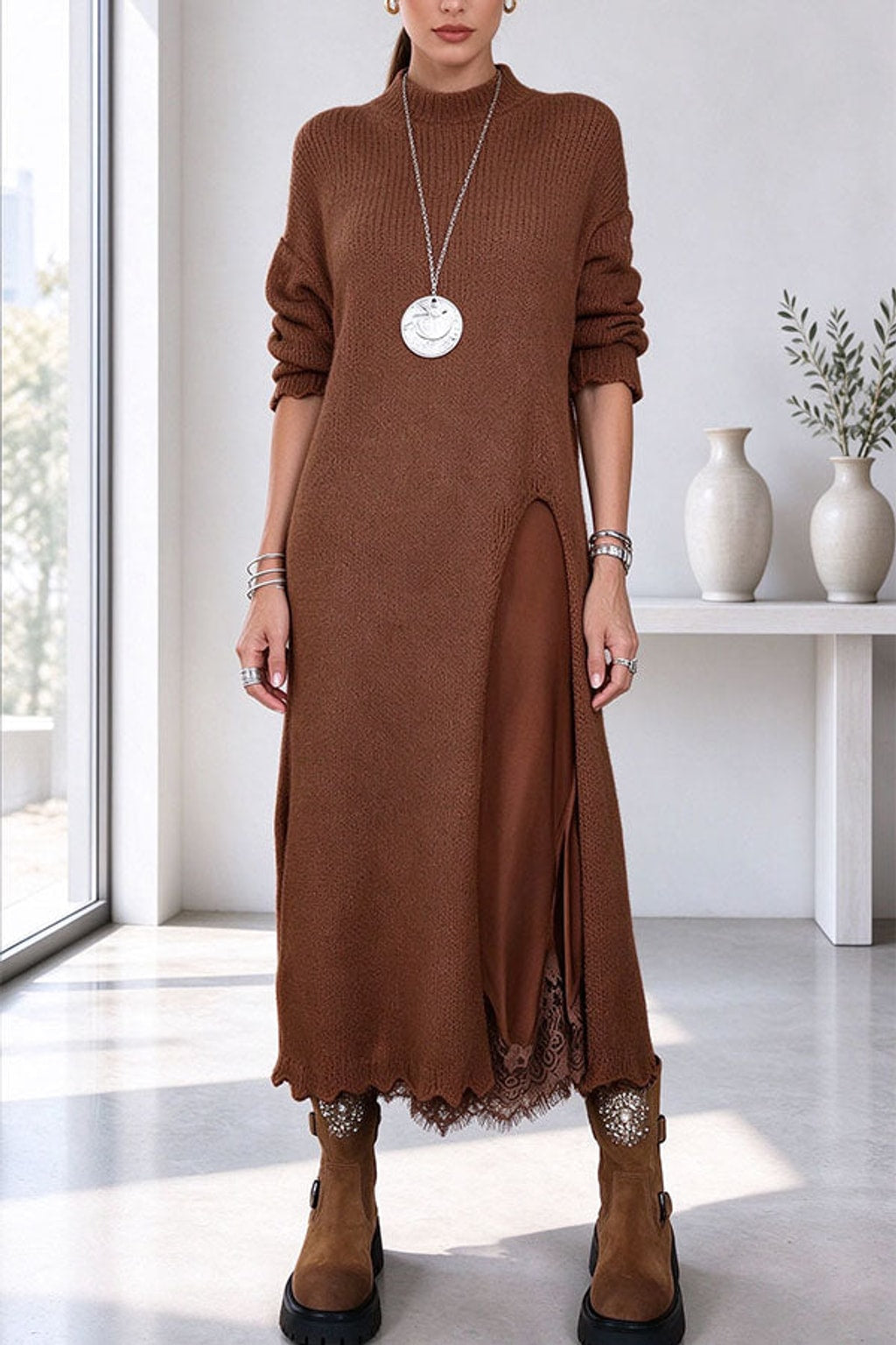 Polyester Casual Set With Split-Hem Detail - 6
