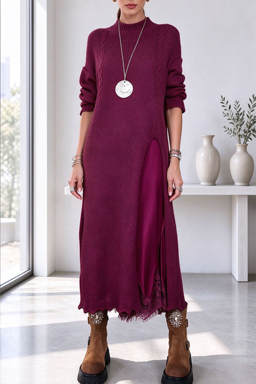 Polyester Casual Set With Split-Hem Detail - 7