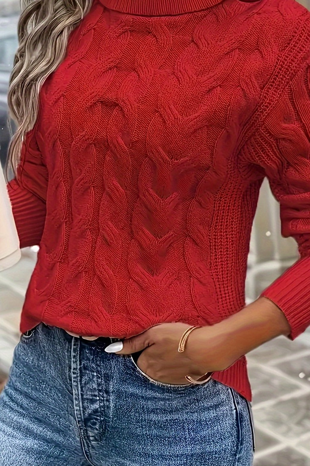 Cotton Cable-Knit Sweater with Cozy Turtleneck - 2