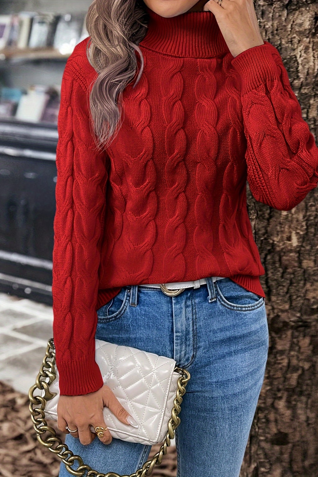 Cotton Cable-Knit Sweater with Cozy Turtleneck - 3