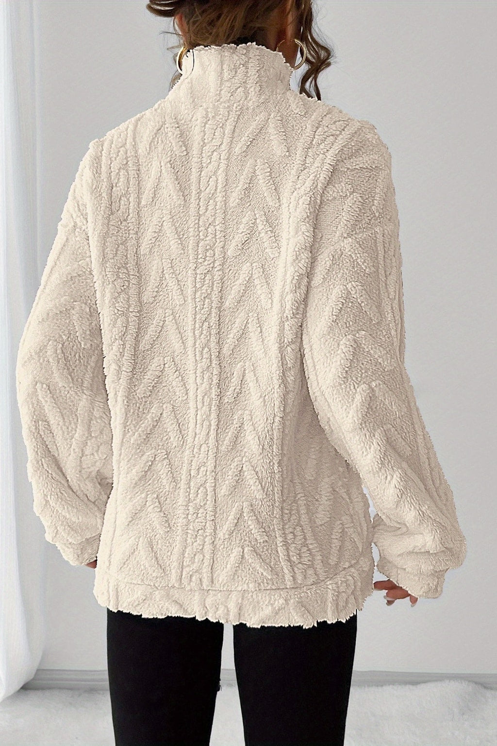 Textured Cotton Pullover with Stand Collar - 5