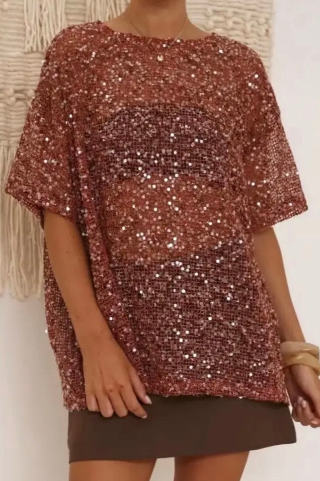 Sequin Mesh Top With Oversized Fit - 5
