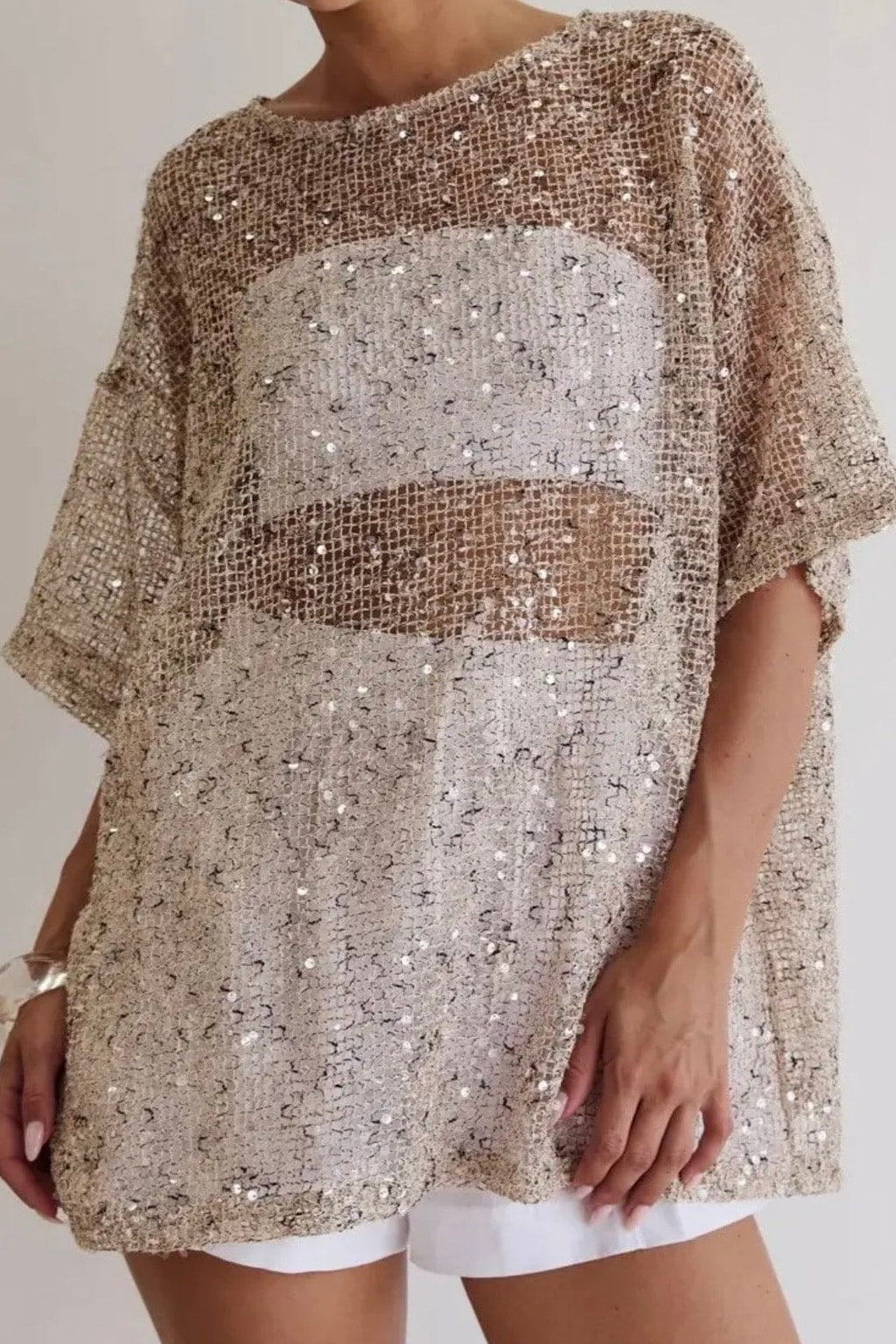 Sequin Mesh Top With Oversized Fit - 8