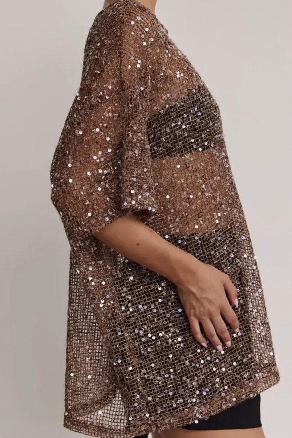 Sequin Mesh Top With Oversized Fit - 3