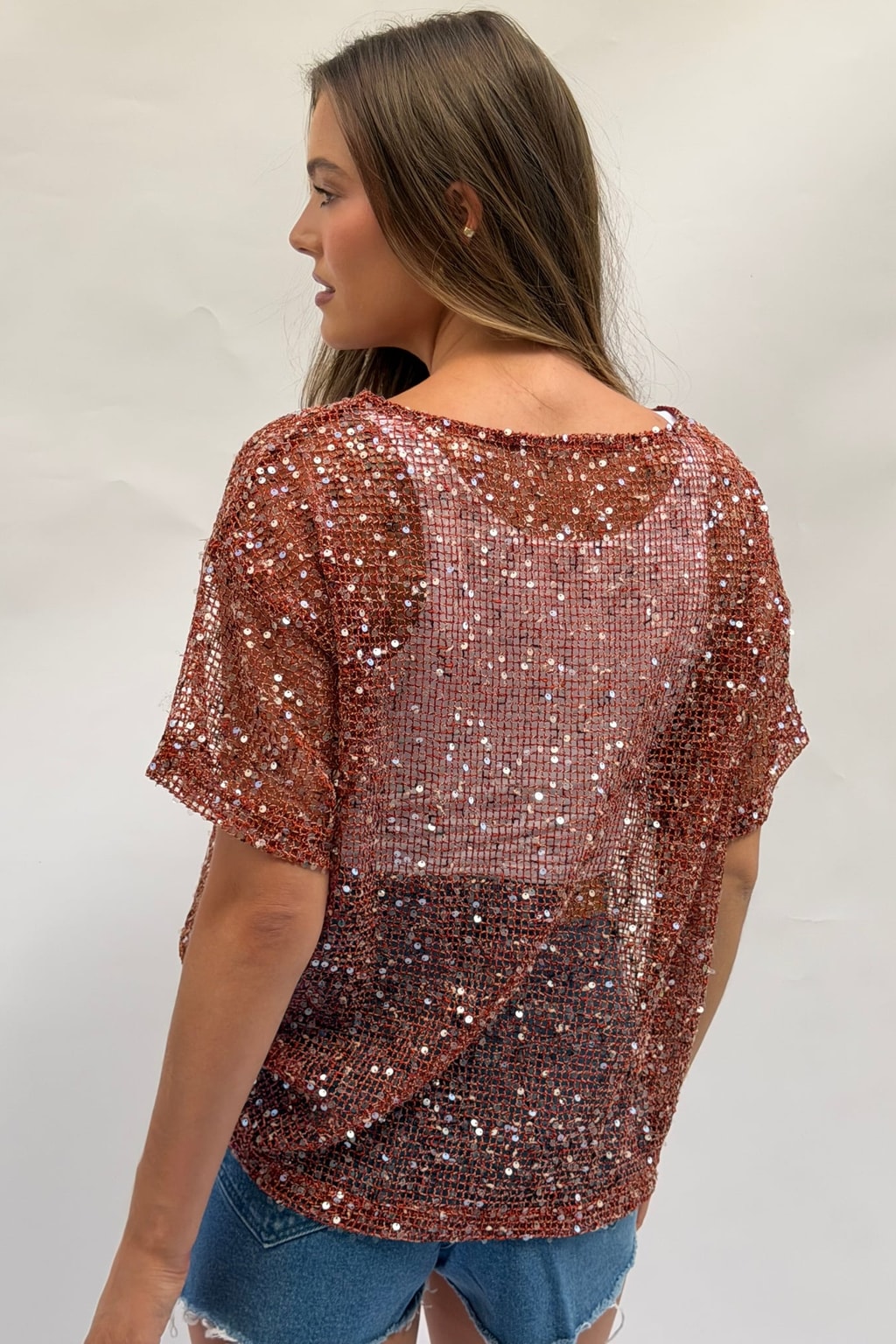 Sequin Mesh Top With Oversized Fit - 7